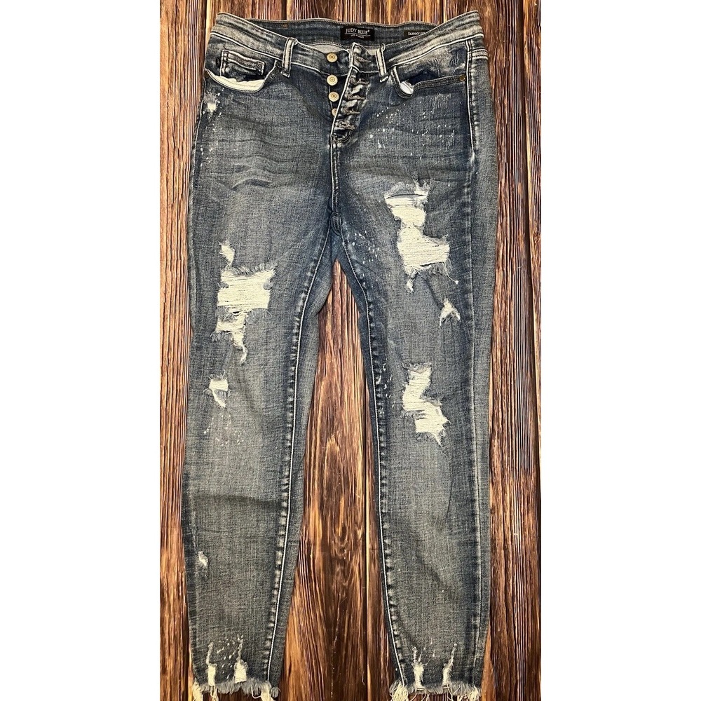 JUDY BLUE Women's Skinny Button Fly Jeans Distressed Denim Blue Size 9/29
